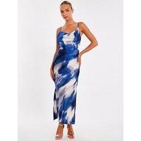 Quiz Women's Blue Satin Marble Midaxi Dress | Size: 18