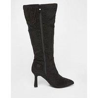 Quiz Women's Black Wide Fit Diamante Knee High Boot | Size: 8