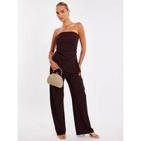 Quiz Brown Textured Palazzo Trousers