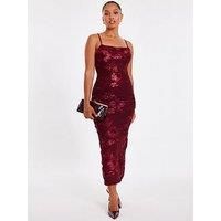 Quiz Women's Wine Petite Floral Applique Midaxi Dress | Size: 10