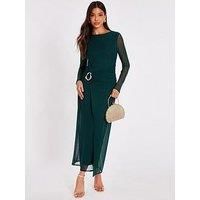 Quiz Bottle Green Mesh Buckle Midaxi Dress