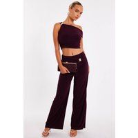 Quiz Plum Buckle Wide Leg Trousers