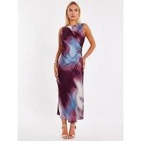 Quiz Satin Tie Dye Midaxi Dress