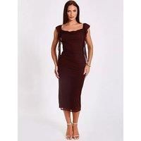 Quiz Women's Brown Frill Midi Dress | Size: 18