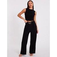Quiz Women's Black Buckle Palazzo Trousers | Size: 8
