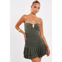 Quiz Khaki Frill Hem Mini Dress