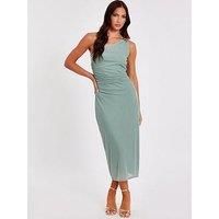 Quiz Women's Green Mesh One Shoulder Midi Dress | Size: 6