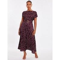 Quiz Petite Dark Red Polka Dot Midaxi Dress