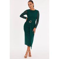 Quiz Women's Green Petite Mesh Buckle Midaxi Dress | Size: 14