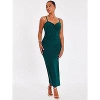 Quiz Petite Bottle Green Knot Detail Midaxi Dress
