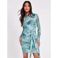 Quiz Women's Light Green Mesh Marble Print Mini Dress in Pale Green | Size: 10