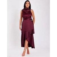 Quiz Women's Red Satin Dip Hem Midaxi Dress | Size: 14