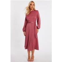 Mauve Satin Button Front Midaxi Dress