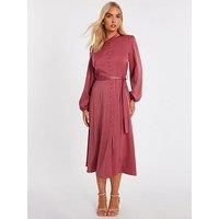Mauve Satin Button Front Midaxi Dress