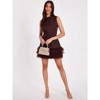 Quiz Women's Brown Woven Ruffle Mini Dress | Size: 16