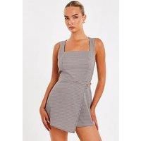 Quiz Brown Checked Playsuit