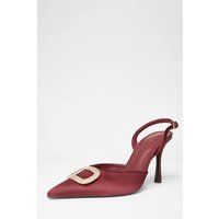 Quiz Women's Burgundy Satin Brooch Court Heels | Size: 7