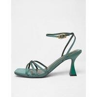 Quiz Women's Green Satin Strappy Flared Heels | Size: 3