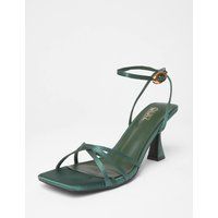 Quiz Women's Green Satin Strappy Flared Heels | Size: 7