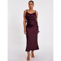 Quiz Petite Dark Red Satin Midaxi Dress