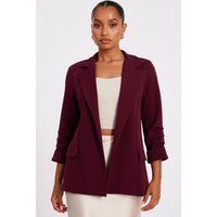 Quiz Women's Burgundy Petite Ruched Sleeve Blazer | Size: 6