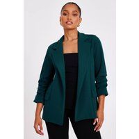 Quiz Women's Green Petite Ruched Sleeve Blazer | Size: 6