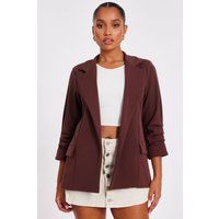 Quiz Women's Brown Petite Ruched Sleeve Blazer | Size: 18