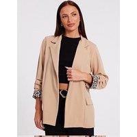 Quiz Stone Ruched Sleeve Blazer