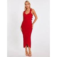 Quiz Women's Red Floral Trim Midaxi Dress | Size: 10