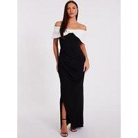 Quiz Women's Black Contrast Bardot Maxi Dress | Size: 14