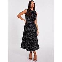 Quiz Women's Black Tie Neck Polka Dot Midaxi Dress | Size: 10