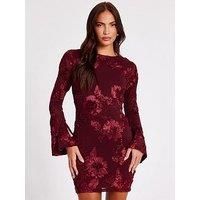 Quiz Women's Burgundy Floral Applique Mini Dress | Size: 4