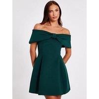 Quiz Women's Green Bardot Bow Skater Dress | Size: 14