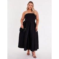 Quiz Women's Black Velvet Trim Skater Dress | Size: 6