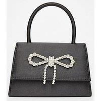 Quiz Women's Black Diamante Bow Top Handle Bag