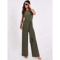 Quiz Khaki Tie Waist Jumpsuit