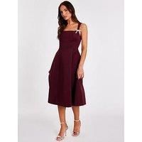 Wine Diamante Bow Midi Dress