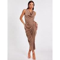 Quiz Women's Stone Cowl Neck Ruched Midi Dress | Size: 12