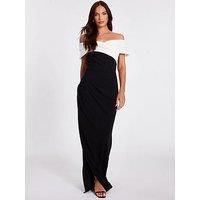 Quiz Women's Black Pleated Bardot Maxi Dress | Size: 20