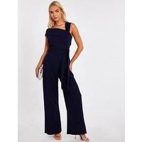 Quiz Women's Navy Asymmetric Wide Leg Jumpsuit | Size: 6