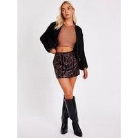 Quiz Women's Brown Leopard Print Mini Skirt | Size: 18