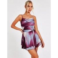 Quiz Women's Red Satin Printed Playsuit | Size: 10