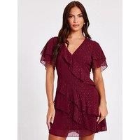 Quiz Women's Burgundy Chiffon Ruffle Mini Dress | Size: 10