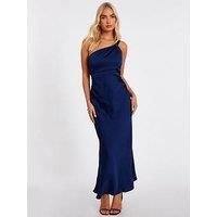 Quiz Women's Navy Satin One Shoulder Midaxi Dress | Size: 18