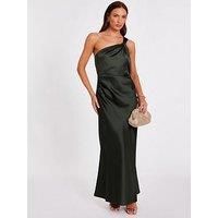 Quiz Women's Green Satin One Shoulder Midaxi Dress | Size: 18