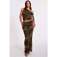 Quiz Women's Khaki Mesh Ruched Midaxi Skirt | Size: 6