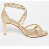 Quiz Gold Shimmer Diamante Strap Heels