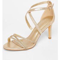 Quiz Women's Gold Shimmer Cross Strap Heels | Size: 8