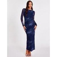 Quiz Women's Blue Printed Long Sleeve Midaxi Dress | Size: 8