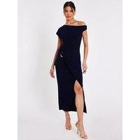 Quiz Women's Navy Asymmetric Wrap Midaxi Dress | Size: 20